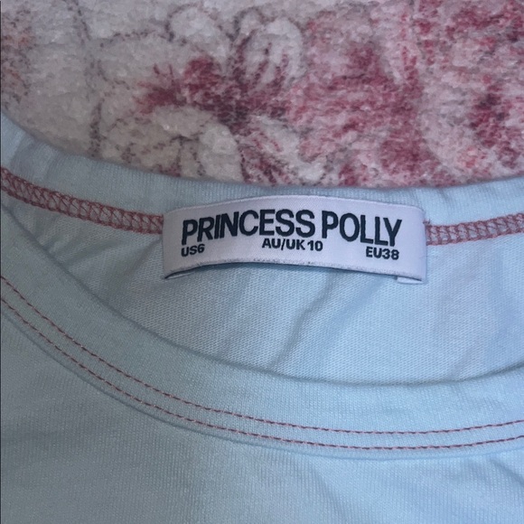 Women’s Baby Blue Tee with Pink Floral Print - Picture 2 of 5